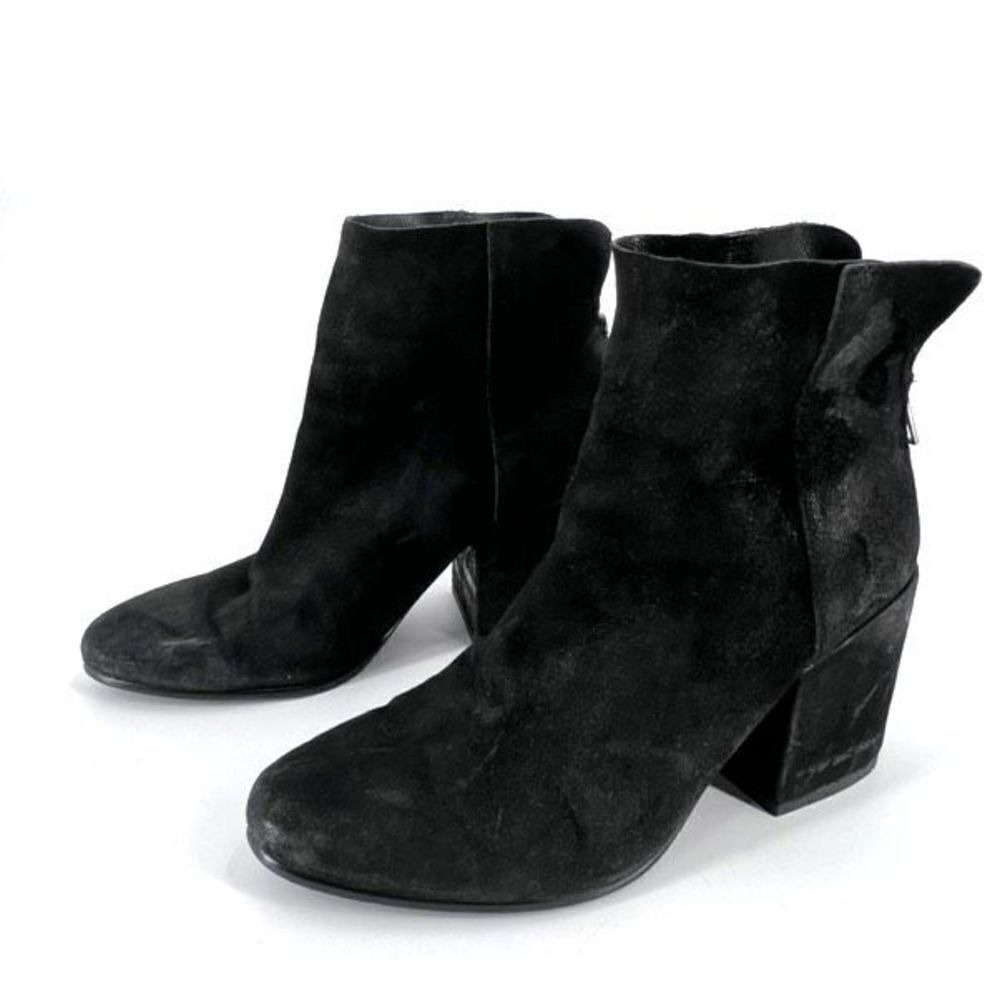 Lucky Brand Ankle Boots Womens Black Suede Block Heel Zip‎ Boho Indie Grunge